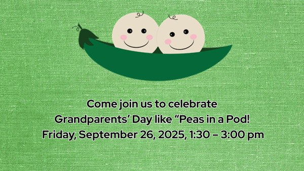 Two peas in a pod with smiling faces on the peas.